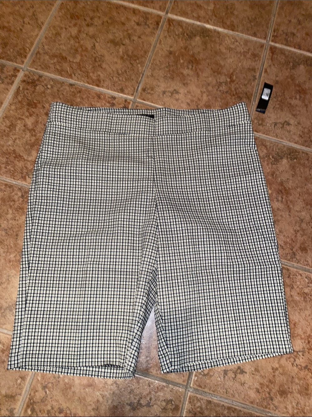 High-Rise Black & Beige Check Bermuda Shorts